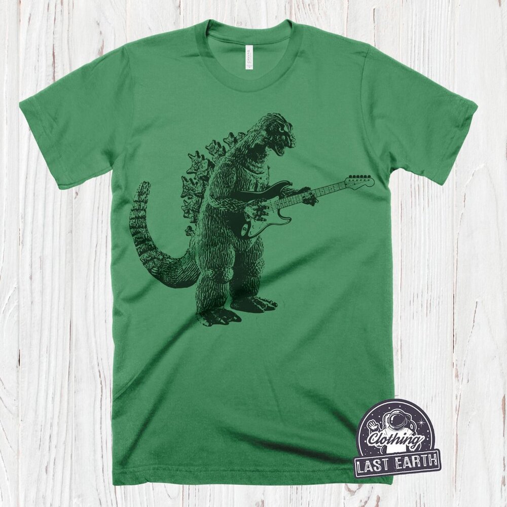 Godzilla Playing Guitar T-Shirt Funny Music Shirt Dinosaur Godzilla Tshirt